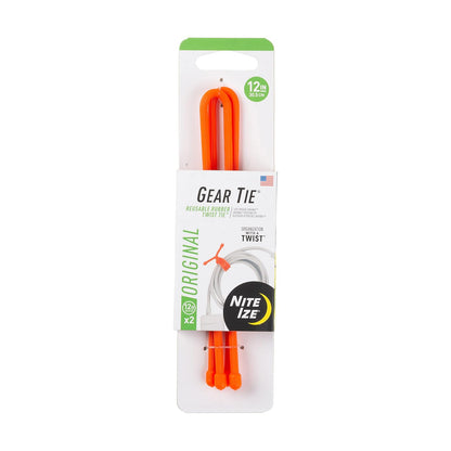 Nite Ize, Inc. GT12-31-2R3 Nite Ize Equipo original, goma reutilizable, 12 pulgadas, paquete de 2, color naranja brillante, corbata trenzada fabricada en los Estados Unidos, 2 unidades (paquete de 1)