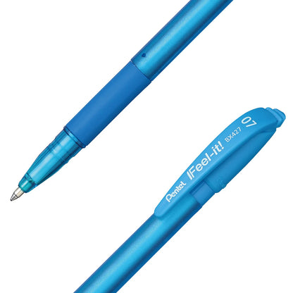 Bolígrafo Feel-It Pentel Cuerpo Delgado Tinta de Baja Viscosidad Color Azul Cielo Caja con 12 Piezas-BX427-S