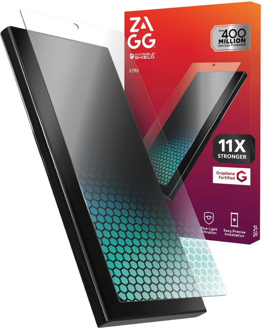 ZAGG Glass XTR4 - Protector de visualización para Samsung Galaxy S25 Ultra, vidrio templado, 11 veces más fuerte con grafeno, filtro de luz azul, tecnología antirreflectante, escudo invisible, fácil