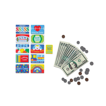 Melissa & Doug Billetera para Simular-Hacer-Gastos, Juguete de Simulación de Compras, más de 40 Piezas
