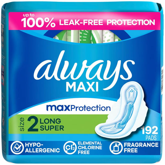 Always Maxi Feminine Pads with Flexi-wings, 32 Count - Pack of 6 (192 Total Count)