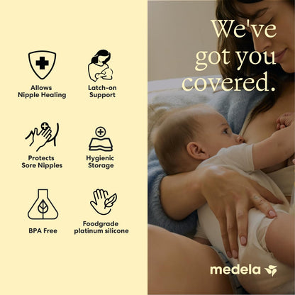 Medela Contact Nipple Shields 20 mm ("M") con Estuche Portátil, Pezoneras de Silicona Ultrafina y Suave, Sin BPA, Ideal para Pezones Agrietados o Planos, Incluye 2 Unidades, Disponibles en Más Tallas