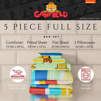 Franco - Juego de sábanas y edredón Reversible de 5 Piezas, para niños, (Producto con Licencia Oficial), Garfield