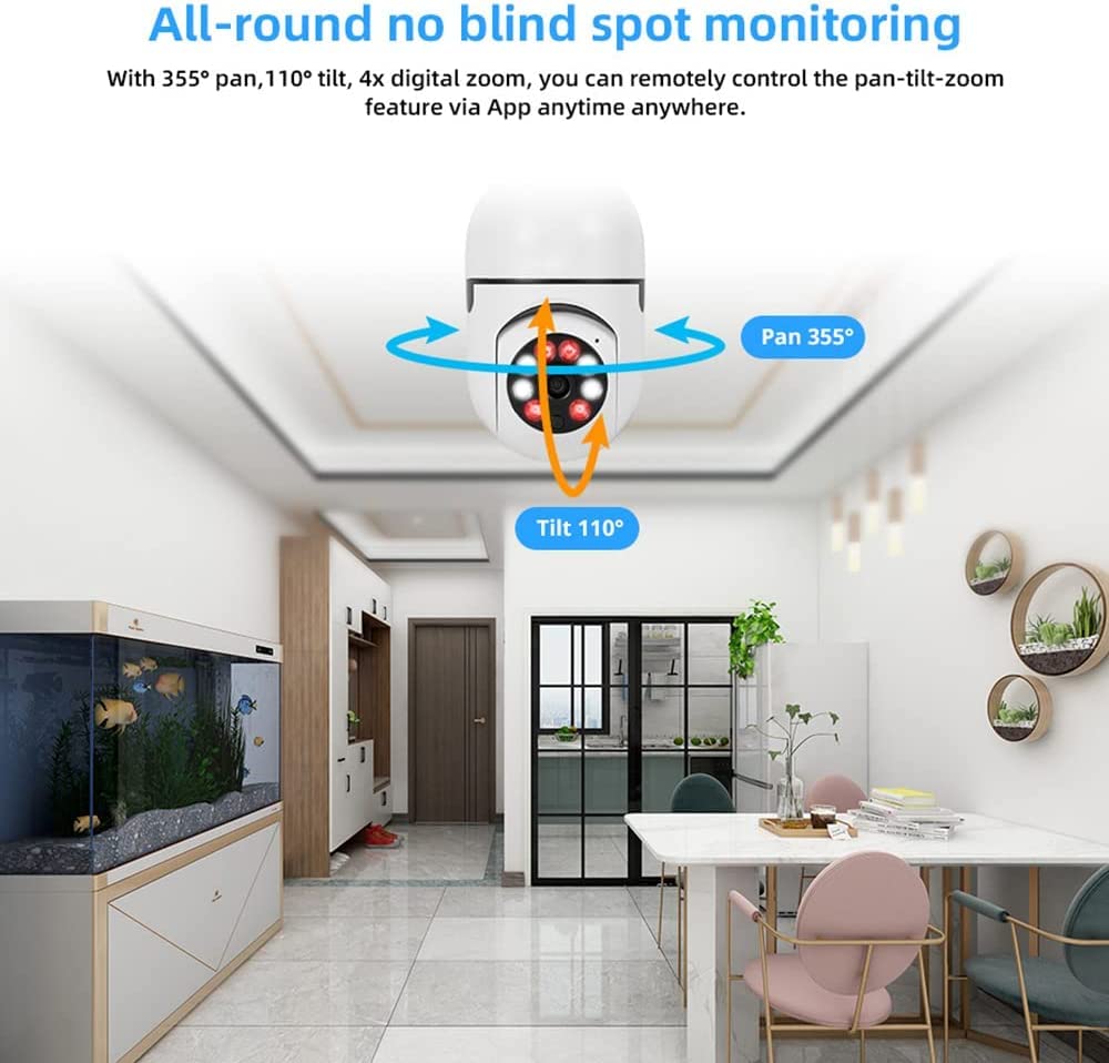 Cámara de seguridad de la bombilla de luz WiFi inalámbrica al aire libre (5G/2.4G) Cámara de zócalo panorámico 360 con detección completa de movimiento inteligente acceso a dos vías/acceso remoto
