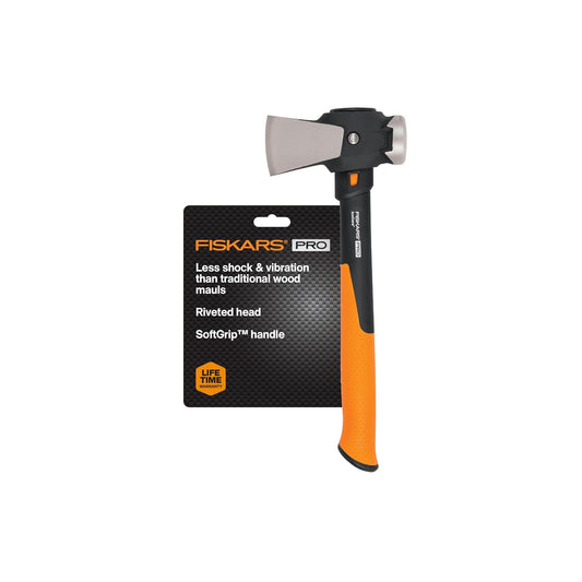 Fiskars Pro IsoCore Maul - Divisor de Madera de 2.5 Libras para Troncos de pequeño tamaño y Kindling con Mango Que Absorbe los Golpes, Negro/Naranja