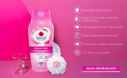 Benzal Jabón Íntimo Femenino, Odor Block, Protección 24h, 3 Pack 355ml