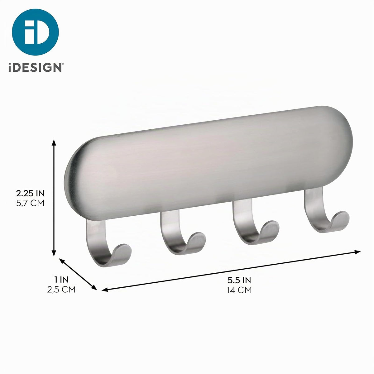 interDesign Forma Organizador de Llaves, con adherente, 4 Ganchos, de Acero Inoxidable