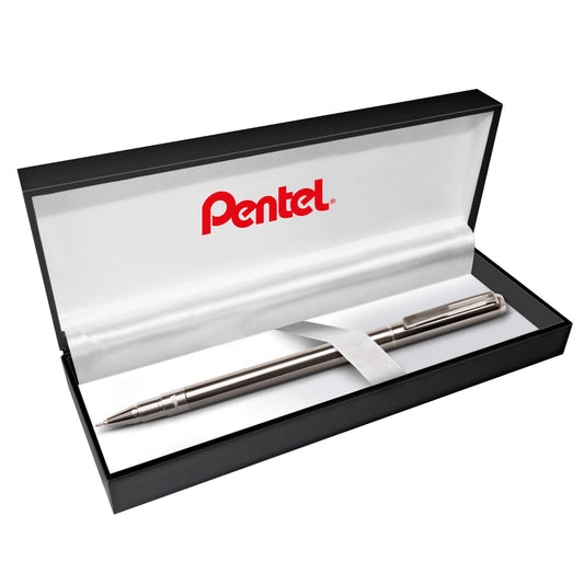 Bolígrafo Pentel Elegante y Ligero Tinta EnerGel Cuerpo Metálico Plata Estuche 1 Pieza-BL625A-A-EST