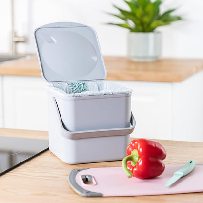 Minky Homecare - Contenedor de compostaje de Cocina – Cesta de Basura para encimera con Interior fácil de Limpiar – Fabricado en el Reino Unido – 3.5L (0.9 GAL.) (Gris Claro)