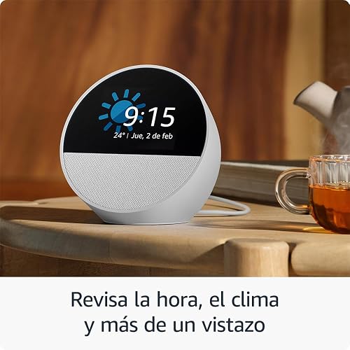 Echo Spot (modelo más reciente): ideal para mesitas de noche, oficinas y cocinas, incluye despertador inteligente con Alexa (azul), con el Acceso Anticipado de Alexa+