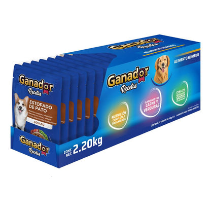 Ganador Recetas Estofado de Pato para Perros Adultos de Todas Las Razas, Azul, Paquete con 22 Piezas de 100 g c/u