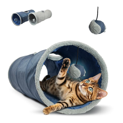 Fancy Pets Túnel Plegable para Gato Azul, Juguete Interactivo y Espacio de Exploración 65x25 cm