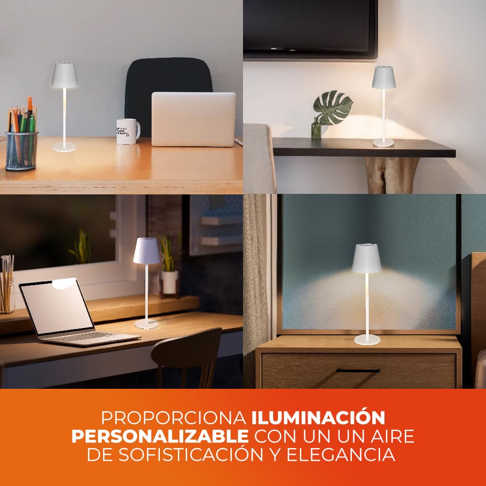 Tecnolite - Lámpara de Mesa LED 5 W Portátil, Recargable, Luz Blanca Ajustable y Atenuable Táctil, Lámpara Interior para Restaurante