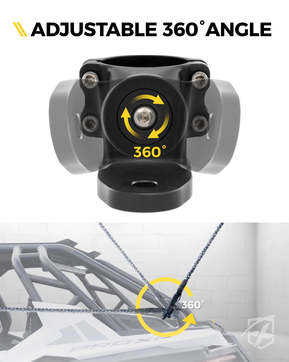 Xprite - Soporte para poste de bandera resistente, soporte de luz de látigo, aleación de aluminio CNC 6061, soporte de montaje de luz ajustable rápido de 360°, compatible con Polaris Rzr XP Can-Am x3,