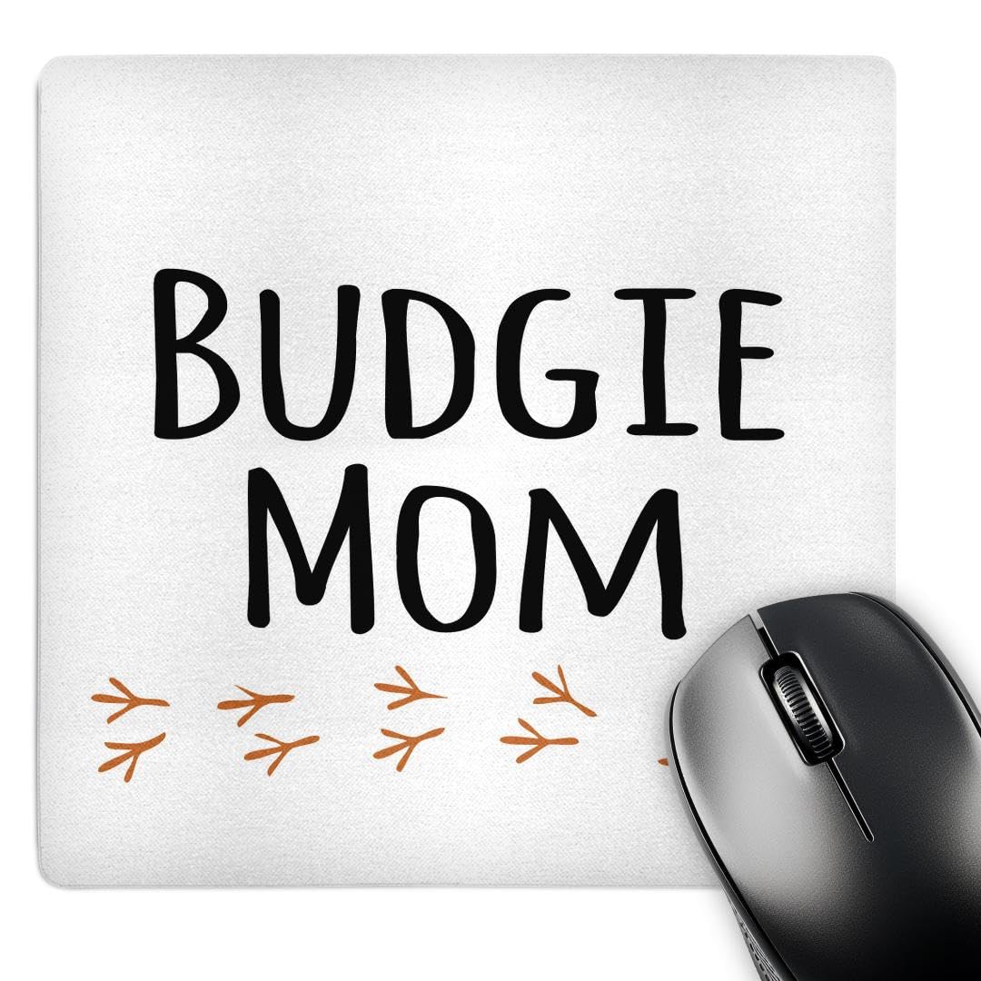 3dRose 8 x 8 x 0.25 Inches Budgie Mom Parrot Text with Bird Footprints Mouse Pad (mp_154036_1)