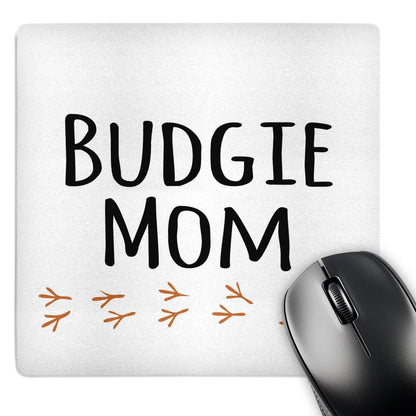 3dRose 8 x 8 x 0.25 Inches Budgie Mom Parrot Text with Bird Footprints Mouse Pad (mp_154036_1)
