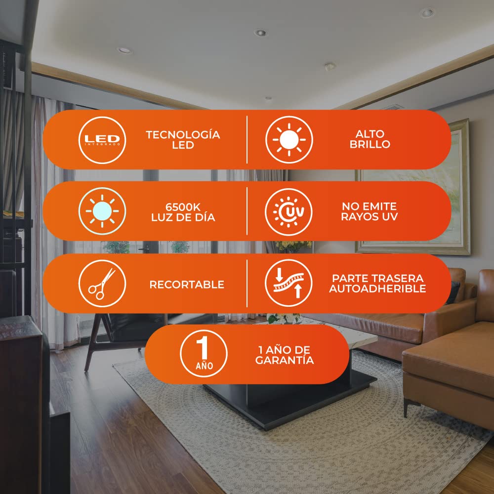 Tecnolite Tira LED Luz de Día 5 Metros 12W - Plug and Play, Uso en Interiores, No atenuable, 1 Pieza