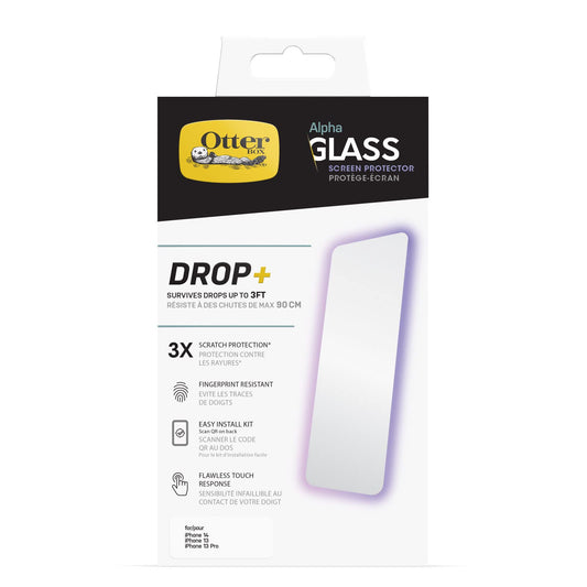 OtterBox ALPHA GLASS SERIES ANTIMICROBIAL Protector de Pantalla para iPhone 14, iPhone 13 & iPhone 13 Pro