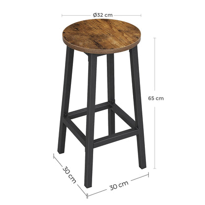 VASAGLE Taburete de Bar, Juego de 2, con Estructura de Metal | Sillas de Cocina con Reposapiés, Fácil Montaje, para Salón, Comedor, Marrón Rústico y Negro, Colección BARNET MLBC32X