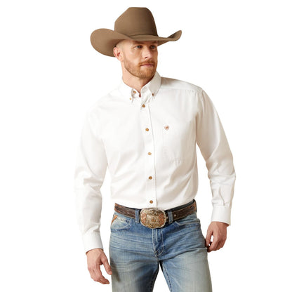 Ariat Camisa de Sarga de Algodón para Hombre, Manga Larga - XXL - Blanco