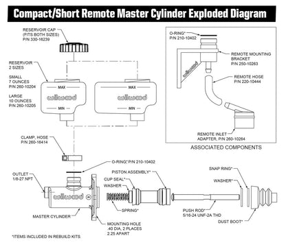 Wilwood 260-13619 Cilindro Maestro Compacto Mando a Distancia Brida Soporte con Depósito, 1 Paquete