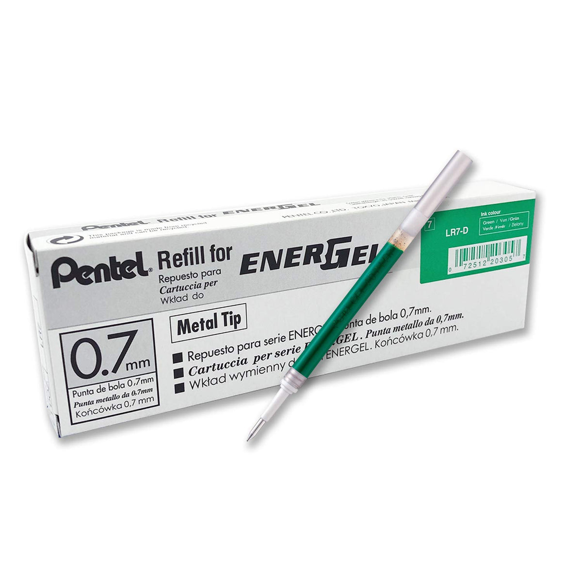 Pentel Energel Recargas estándar, 7 mm, Verde, Paquete de 12