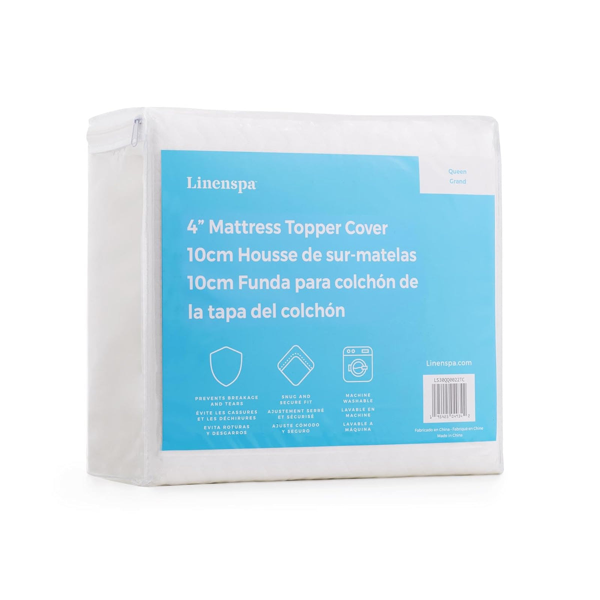 Linenspa - Funda de colchón Individual XL, 4 Pulgadas, Lavable a máquina, Transpirable, Antideslizante, Funda para colchón con Cierre, Solo Funda para cubrecolchón