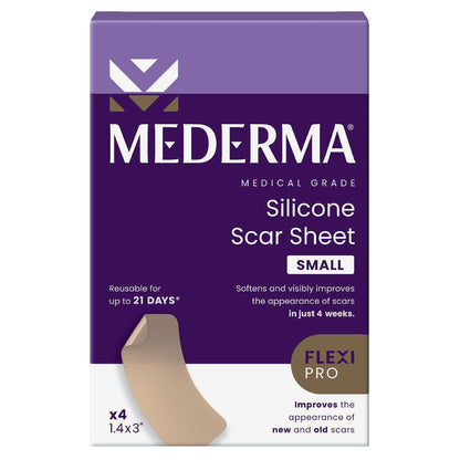 Mederma Hoja de silicona de grado médico para cicatrices pequeñas, 1.4 x 3 pulgadas (4 unidades), para cicatrices de lesiones, quemaduras y cirugía