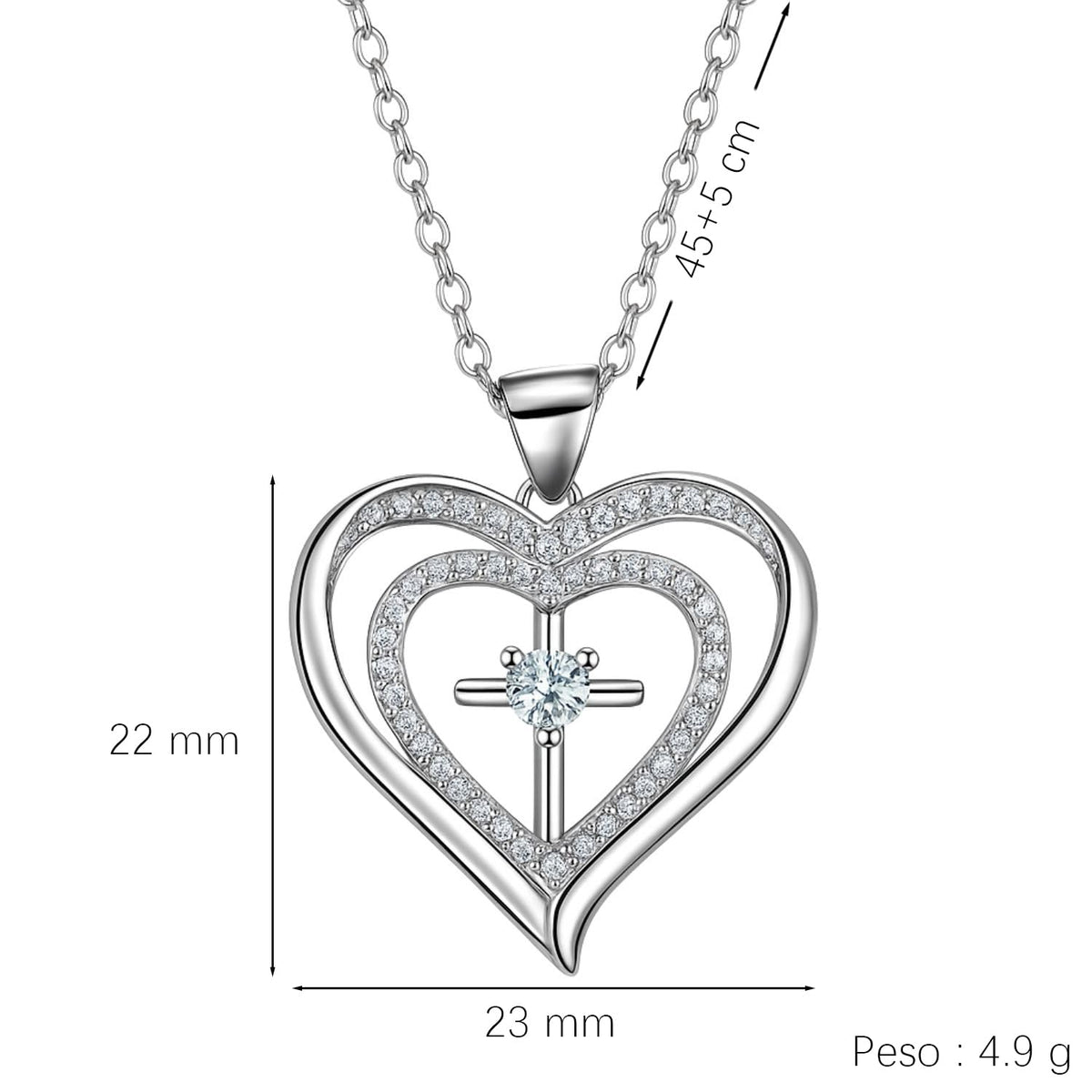 XYPHIELLE Collar para Mujer de Corazón y Cruz con Circonitas - Un Regalo Elegante e Ideal