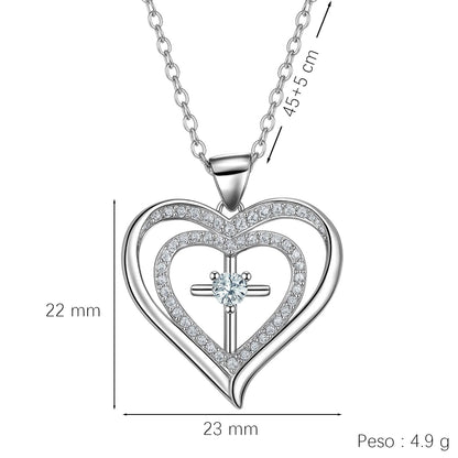 XYPHIELLE Collar para Mujer de Corazón y Cruz con Circonitas - Un Regalo Elegante e Ideal