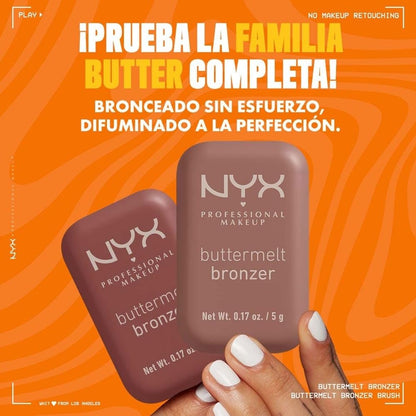 NYX Professional Makeup Bronzer, cremoso en polvo con alta pigmentación, fórmula vegana, acabado natural con duración hasta por 12H, 5g – Tono Butta Ballin (Claro medio cálido)