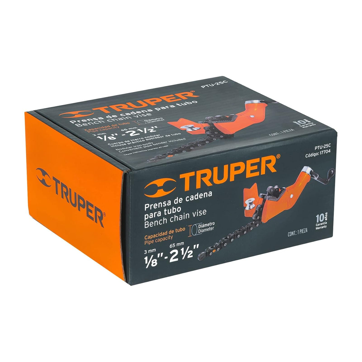 Truper PTU-25C, Prensa 2-1/2" de cadena para tubo, cuerpo de hierro