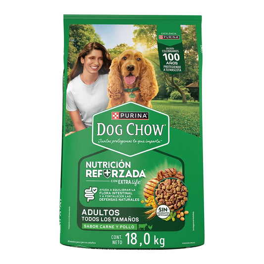Purina Dog Chow Adulto Todos los tamaños Sabor Carne y Pollo 18Kg