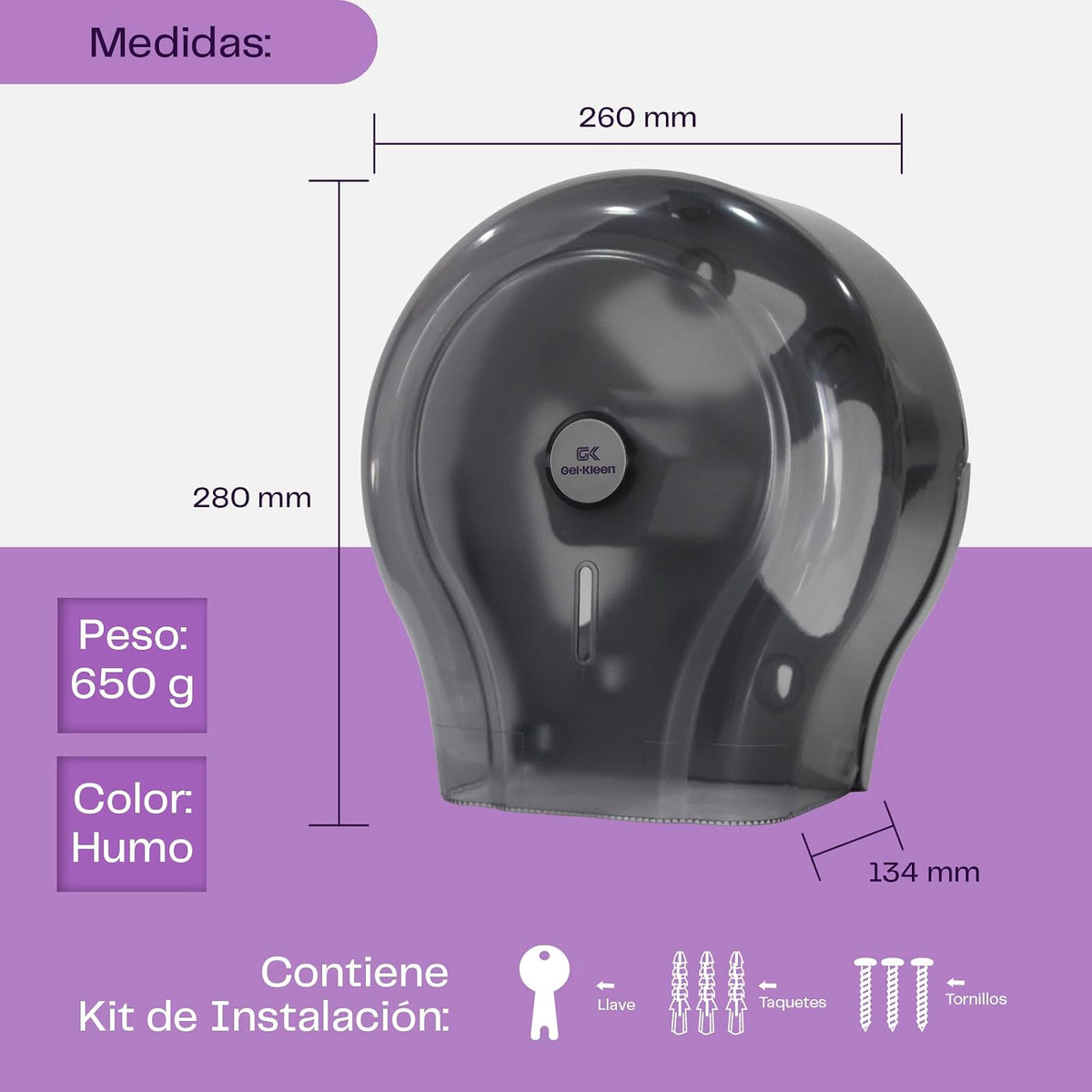 Gel Kleen Dispensador De Papel Higiénico Junior, ABS, Humo, para Rollo de 250m Despachador de Papel Higiénico Junior