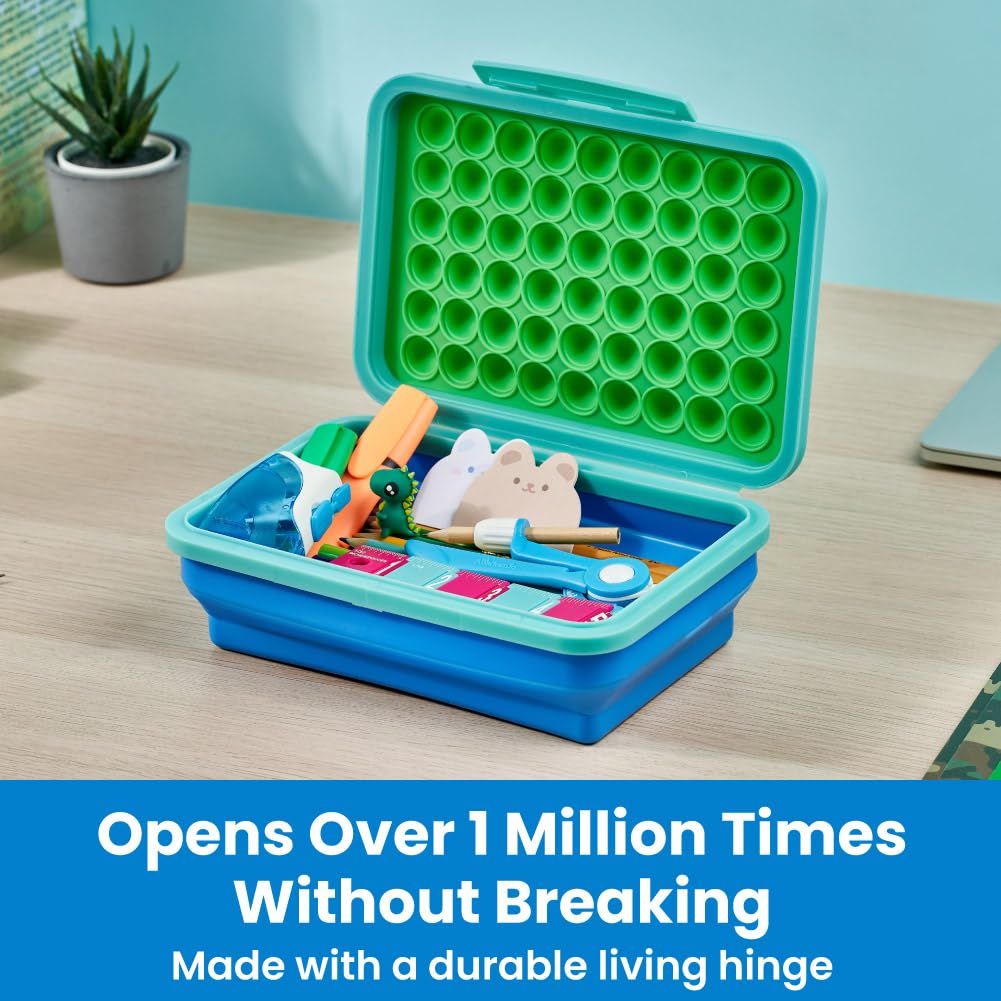LockerMate by Bostitch - Caja de lápices expandible con estuche plegable para manualidades y suministros escolares, verde/azul