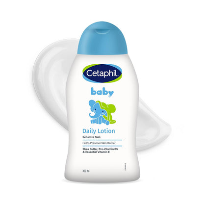 Cetaphil Baby Loción Hidratante Facial y Corporal Piel Sensible 300 ml | Hidrata y protege piel delicada del bebé por 24 h, con glicerina y manteca de karité, libre de parabenos y aceites minerales.