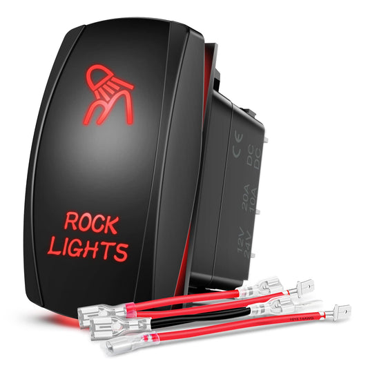 Nilight Interruptor LED 5 Pines SPST 20A/12V 10A/24V Rojo con Cables de Puente