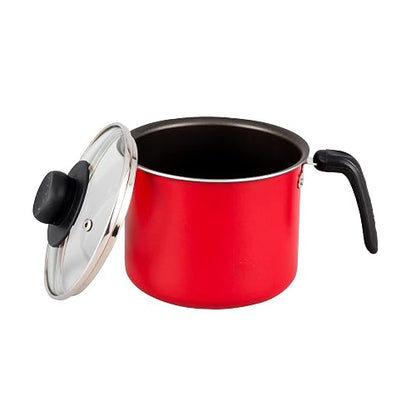 Ekco | Hervidor con Tapa Classic de Aluminio Antiadherente Rojo 14cm | Tapa de vidrio, Fácil limpieza, Libre de PFOA, Cocción uniforme, Asas remachadas, Tapa de vidrio, Baquelita aislante