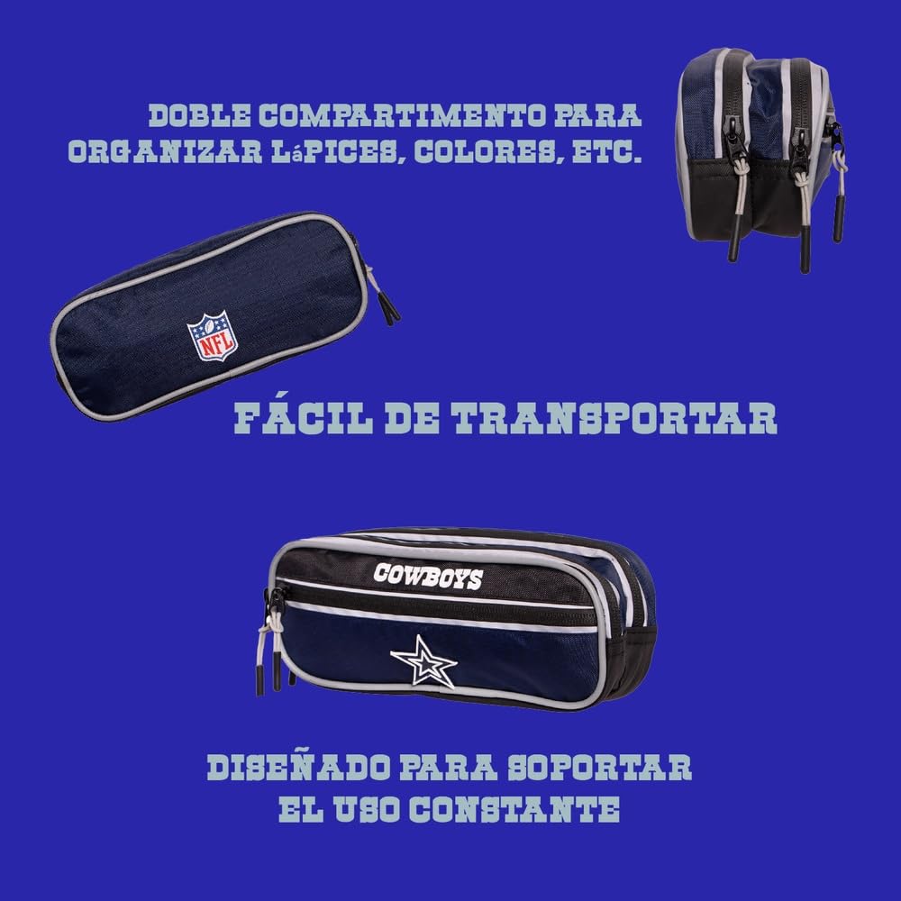 Truzt Lapicera NFL Dallas Cowboys Estuche Escolar Deportivo Niño Compartimento Sencillo Poliéster Resistente Azul