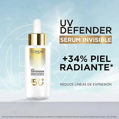 L'Oréal Paris Sérum Protector Solar Invisible FPS 50+ anti-manchas y lineas de expresión, 30ml