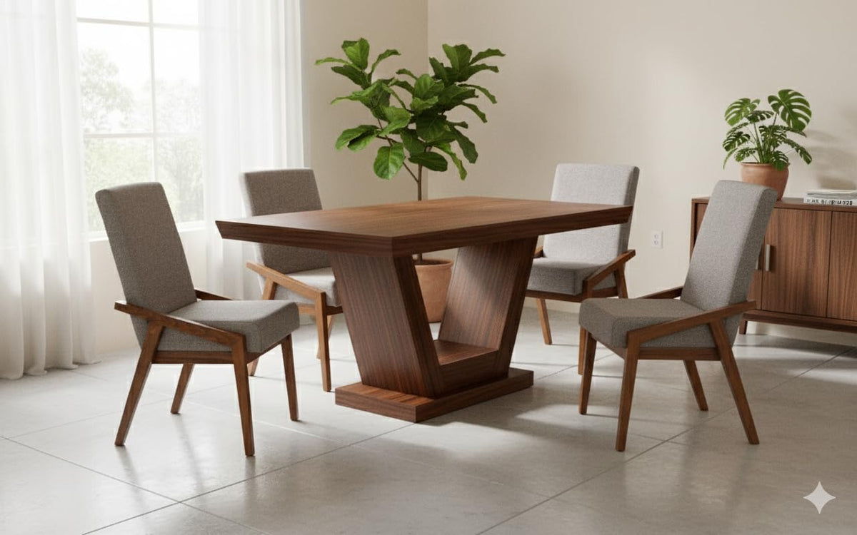 TUGOW Silla de Comedor Tapizada Color Gris y Nogal - Madera de Pino y Tapíz
