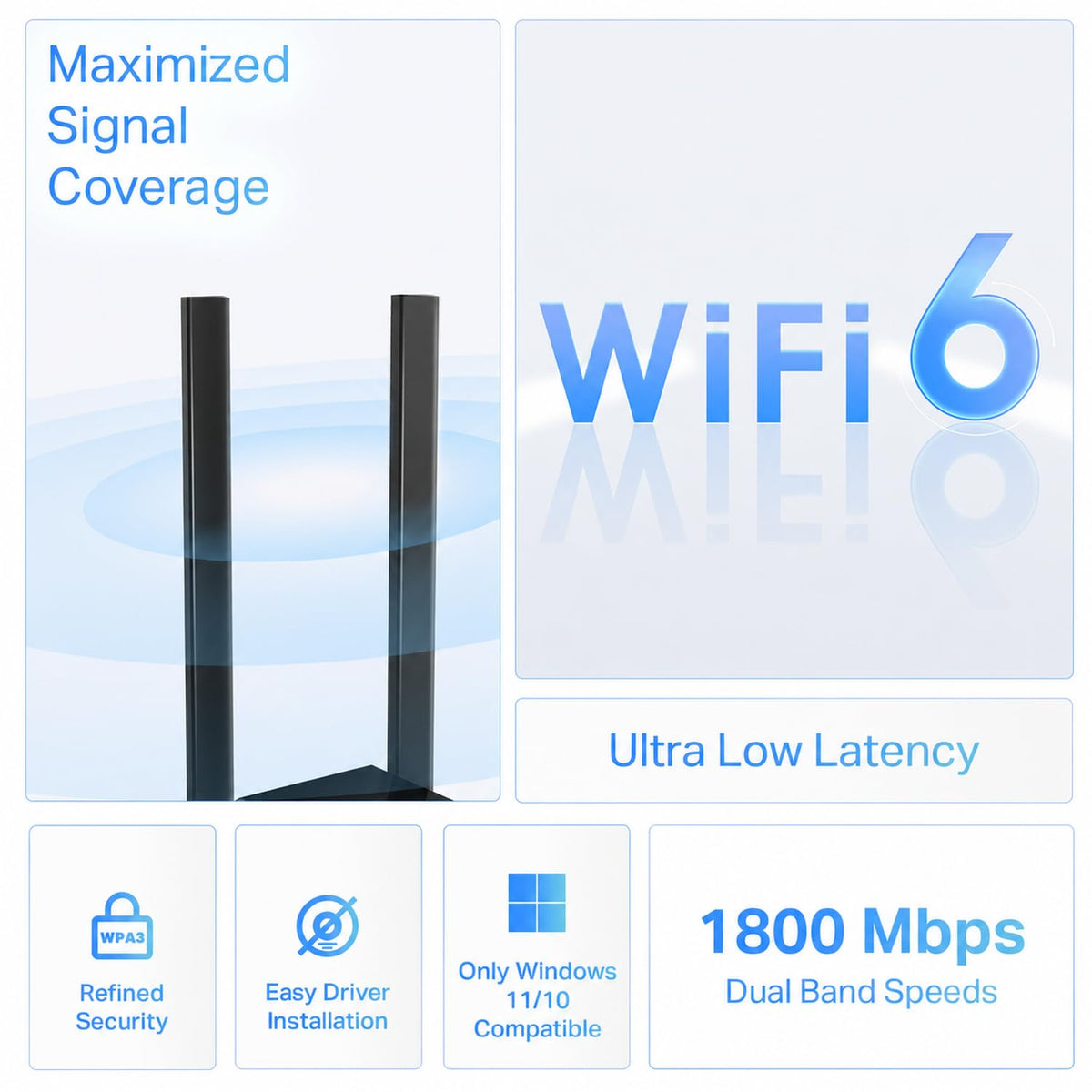 TP-Link Archer TX20U Plus Adaptador USB wifi6 para PC AX1800Mbps, 2* Antenas WiFi de Alta Ganancia 5dBi, Compatible con Win 10-11
