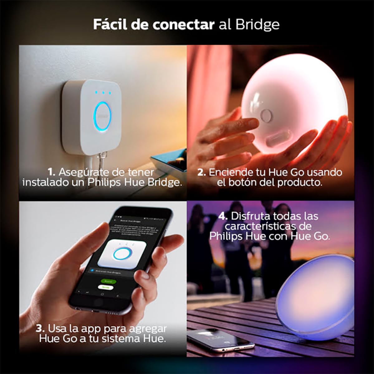 Philips Hue Go Lámpara de mesa (Bluetooth y Zigbee), color blanco + Bridge puente para sistema de iluminación controla con tu voz y conecta hasta 50 luminarios/accesorios inteligentes