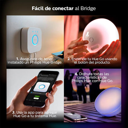 Philips Hue Go Lámpara de mesa (Bluetooth y Zigbee), color blanco + Bridge puente para sistema de iluminación controla con tu voz y conecta hasta 50 luminarios/accesorios inteligentes