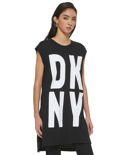 DKNY Sportswear Vestido Playera con Logotipo y Manga Casquillo Playera, Vestido para Mujer