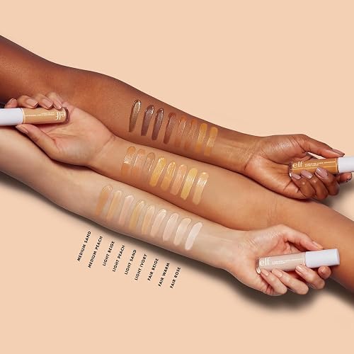 elf, Corrector de camuflaje hidratante, Ligero, Cobertura completa, Larga duración, Oculta, Corrige, Cubre, Hidrata, Destaca, Arena media, Acabado satinado, 25 tonos, Uso durante todo el día, 0.20 Fl