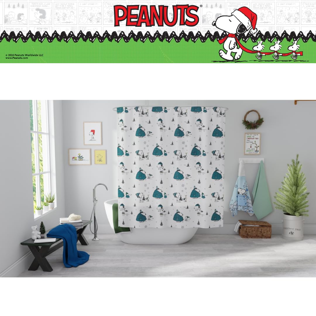 Franco Peanuts Snoopy - Cortina de Ducha de Microfibra para baño de Navidad, 72 x 72 Pulgadas (Producto con Licencia Oficial)