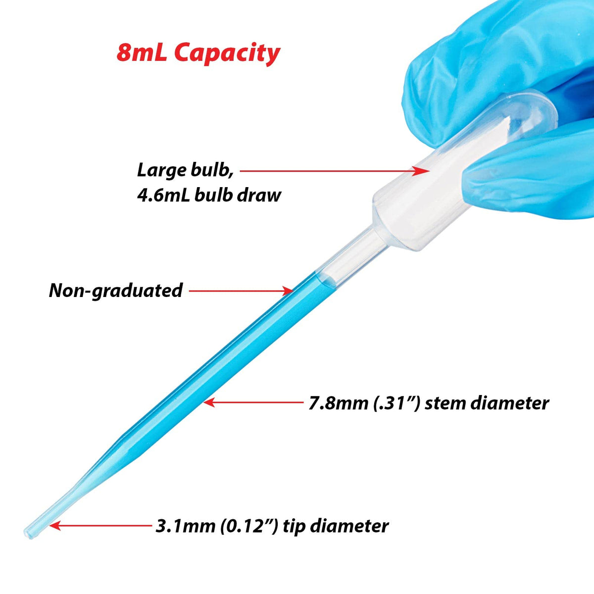 Globe Scientific 138030-400 LDPE General Purpose Transfer Pipet, Non-Sterile, Large Bulb, 157mm Length, 8.0mL Capacity (Box of 400)