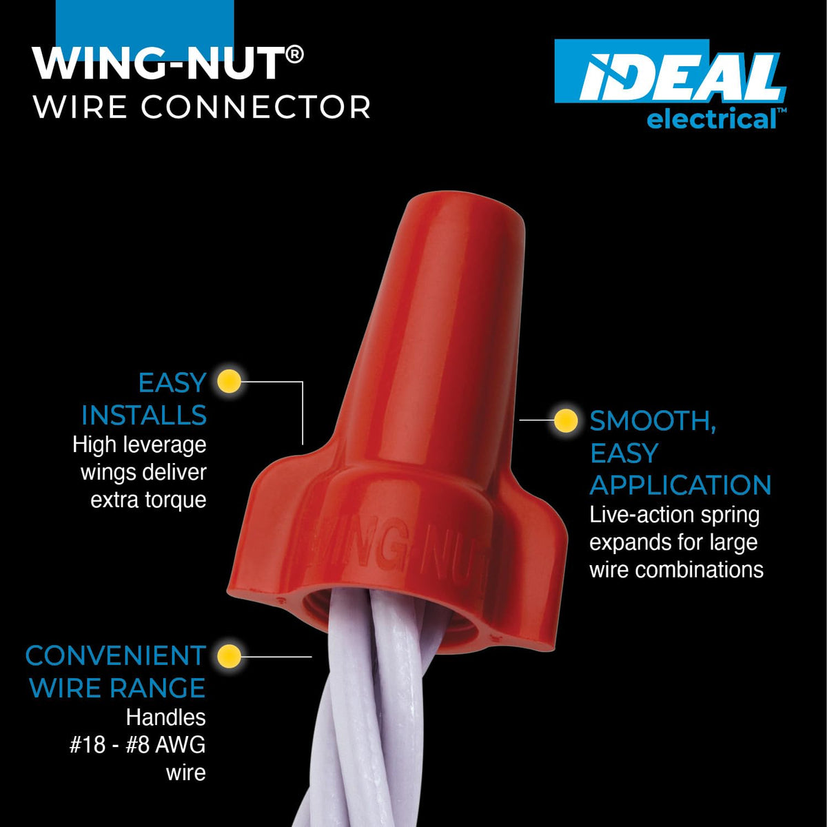 IDEAL Electrical 30-452 - Conector de alambre de tuerca de ala, 452, rojo (paquete de 100)