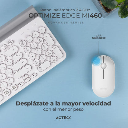 Acteck Mouse Inalambrico 2.4 GHz Optimize Edge MI460 / Diseño Delgado de 1600 dpi s 2 Botones + 1xBat AA Incluida Blanco Advanced Series